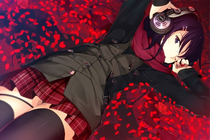 original characters, anime girls, headphones, 720P, zettai ryouiki, anime, skirt
