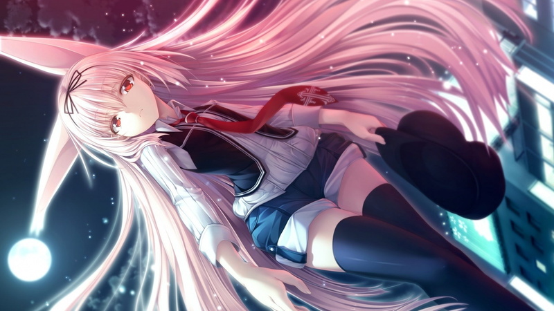 zettai ryouiki, 1080P, red eyes, long hair, anime girls, blonde, animal ears