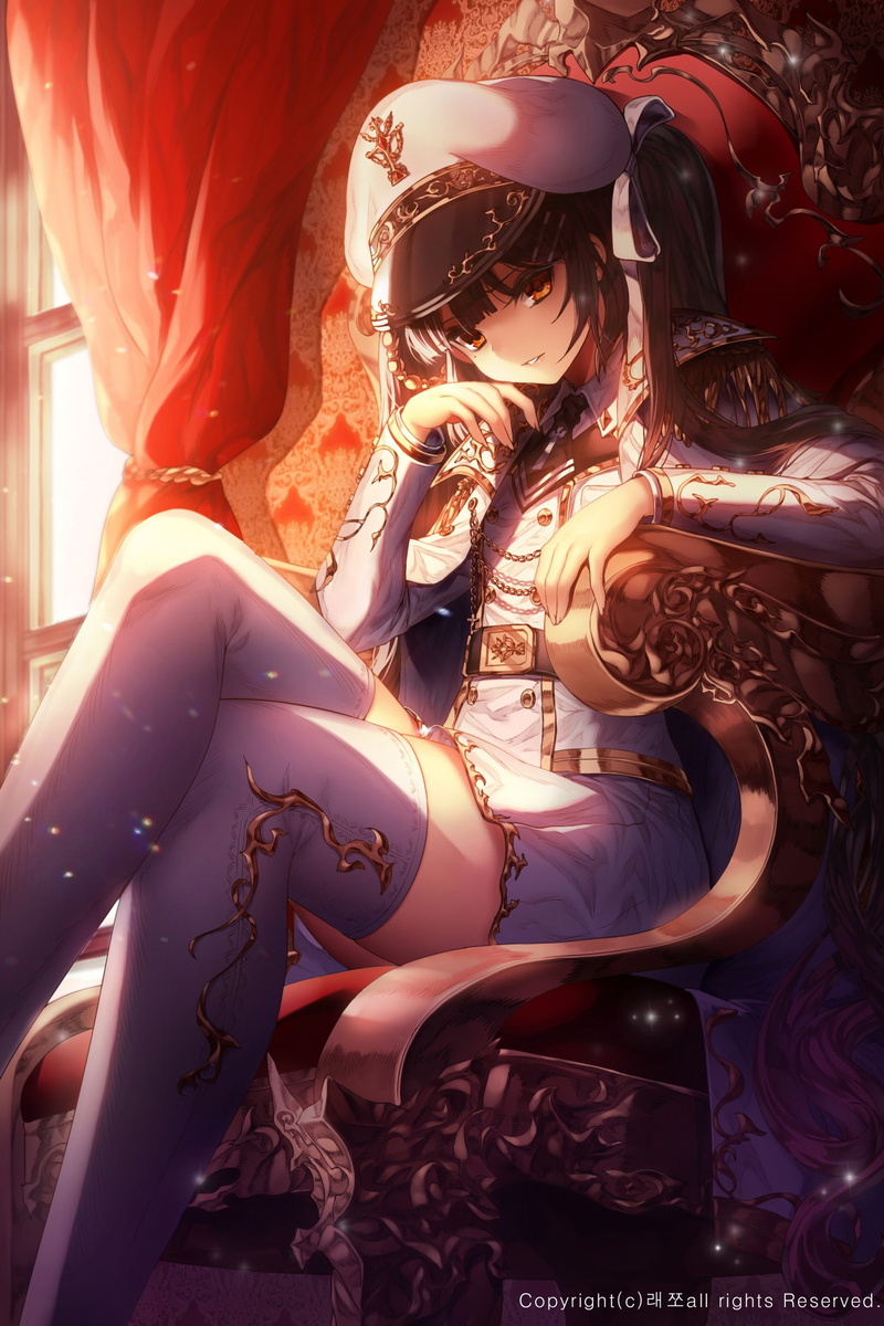 orange eyes, long hair, skirt, thigh-highs, uniform, anime girls, stockings, anime, 1080P