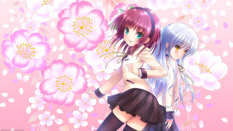 Nakamura Yuri, 1080P, bangs, hair, flowering plant, Tachibana Kanade, floral pattern, plant, one person, beautiful woman, young women, pink color, looking at camera