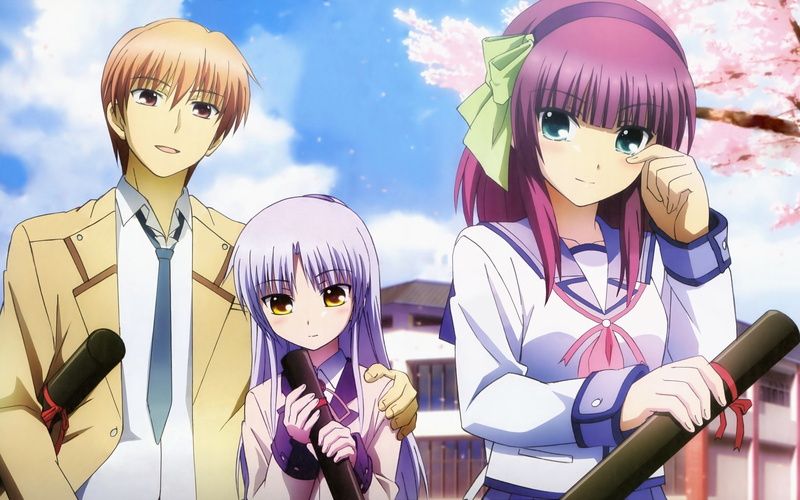 sky, Angel Beats!, human representation, creativity, Otonashi Yuzuru, sunlight, representation, school uniform, day, Tachibana Kanade, male likeness, large group of objects