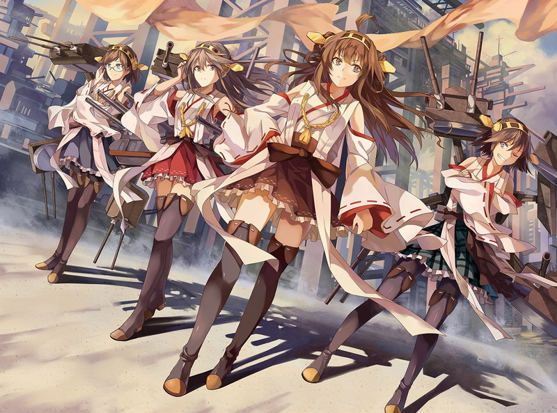 adult, carnival, fashion, Kirishima (KanColle), ribbon, people, sunlight, women, Haruna (KanColle), 720P, character, poster, skirt, Hiei (KanColle), Kantai Collection