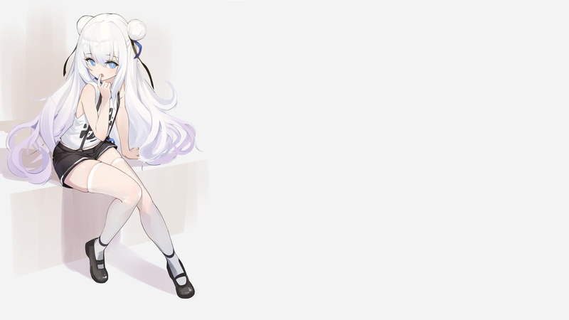 thigh-highs, zettai ryouiki, white hair, short shorts, anime girls, anime, stockings, sitting, 1080P, thighs, schoolgirl, Azur Lane, simple background
