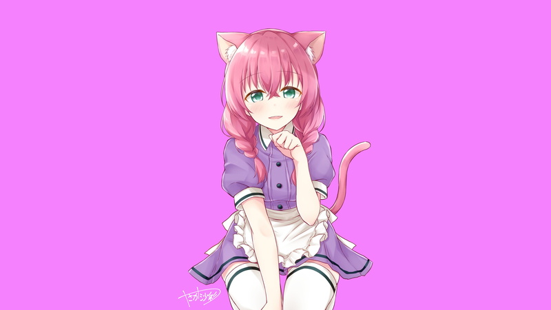 anime, purple background, maid, maid outfit, Amano Miu, simple background, Blend S, thigh-highs, zettai ryouiki, anime girls, 4K