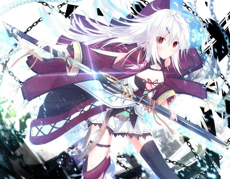 zettai ryouiki, sword, thigh-highs, ribbon, anime, jewelry, anime girls, long hair, original characters, 720P, weapon
