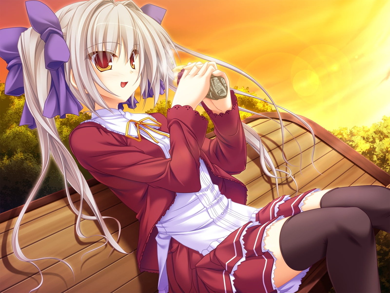 females, character, sunset, itsuki kirara, stockings, bonding, adult, people, nature, blond hair, togetherness, whirlpool, skirt, anime, women