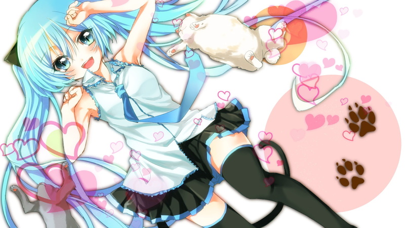 zettai, hatsune, ryouiki, animal, thighhighs, tail, 720P, ears, vocaloid, catgirl, cat, tsukasa, kinako, miku