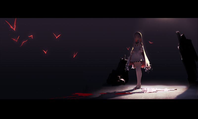 music, full length, ryouiki, light, zettai, stage, nature, bird, original, red, choker, stage - performance space, vampire, side view, arts culture and entertainment