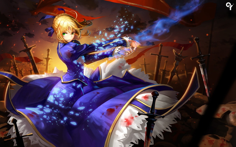anime girls, art and craft, green eyes, illuminated, multi colored, festival, blonde, nature, blue, carnival - celebration event, celebration, Fate Series