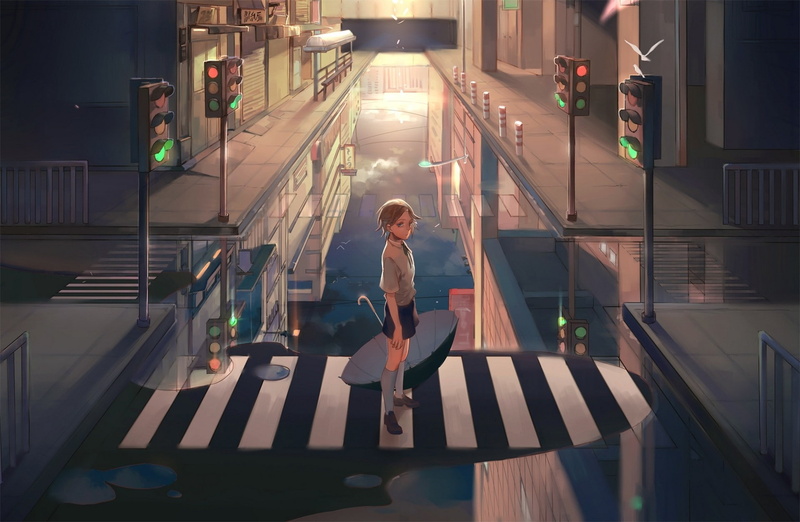 umbrella, anime girls, 1080P, anime, original characters