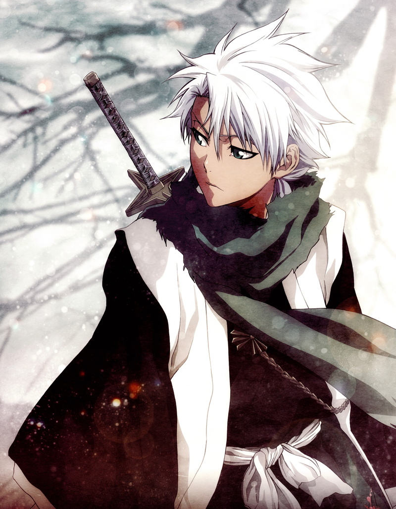 2K, Hitsugaya Toshiro, anime, katana, scarf, kimono, Bleach, trees