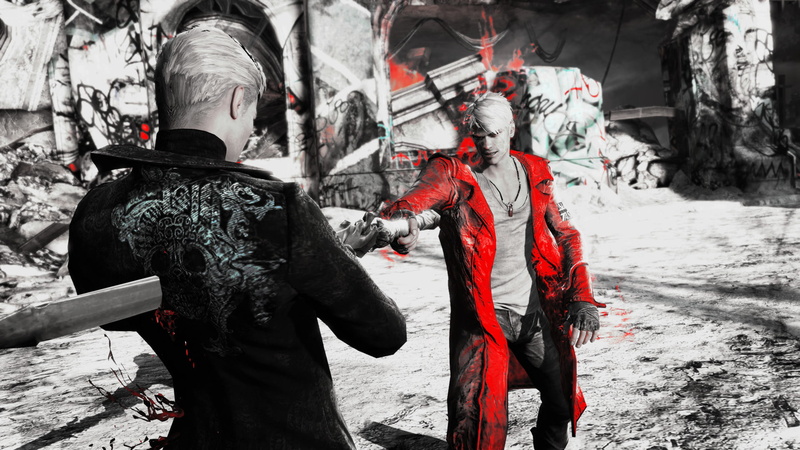 1080P, cold temperature, two people, nature, red, uniform, holding, outdoors, city, Dante (Devil May Cry), DmC: Devil May Cry, snow, headwear, Vergil (Devil May Cry)
