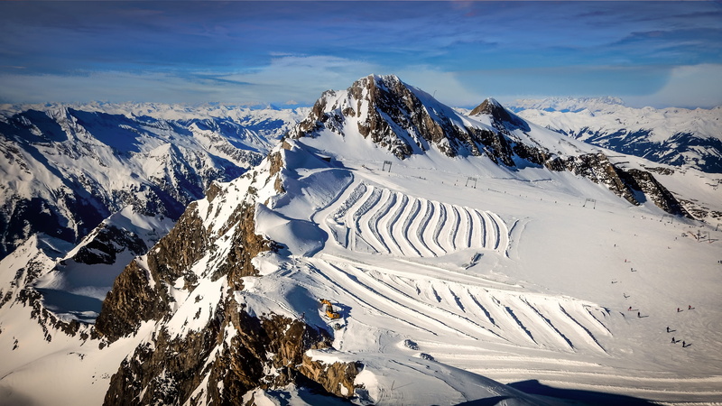scenics - nature, ski, travel, covering, no people, imposing, mountain range, beauty in nature, nature, day, sky, excavators, 4K, glacier, view, mountain landscape