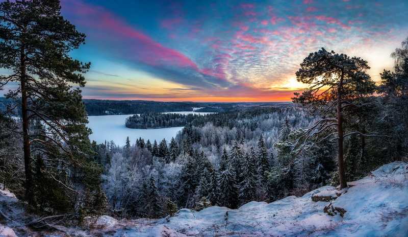 sun, dusk, morning, ice, non-Urban Scene, sky, night, trees, sunset, tranquil Scene, reflection, beauty In Nature, season, blue, woodland, lake, sunrise - Dawn