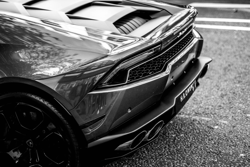 no people, fast, stationary, mechanical, metal, stunning, motor vehicle, huracan, outdoors, modern, sportscar, close-up, status, land vehicle, technology