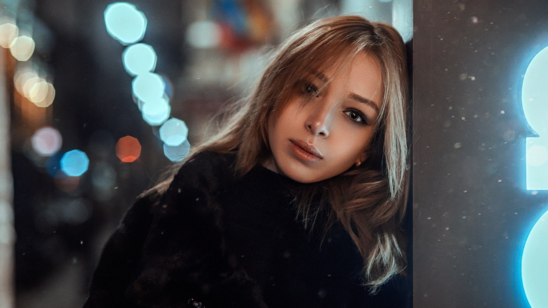 women, headshot, young adult, beauty, contemplation, hairstyle, night, city life, warm clothing, teenager, long hair, looking, pretty girl images 2560x1440