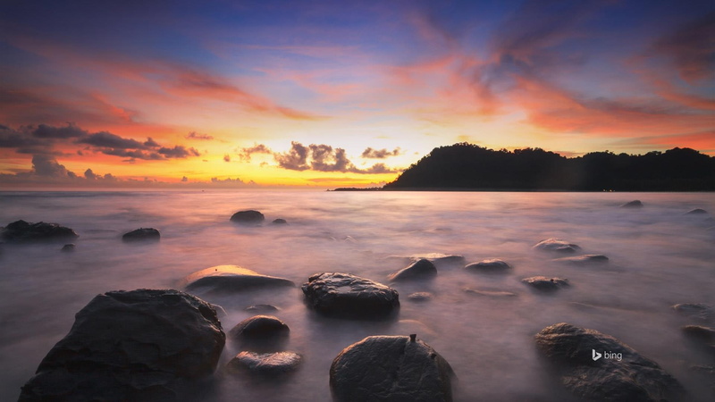 bing, long exposure, bone, scenics - nature, water, sunset, sea, idyllic, dog, tranquil scene, orange color, sky, desktop, thailand, 1080P, nature, beauty in nature