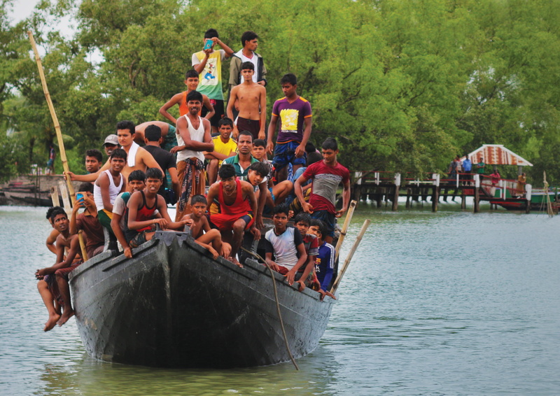 boat, outdoors, nautical vessel, people, climate change, transportation, water, sundarbans, crowd, group of people, women, lifestyles, men, day, tree, sundurbans