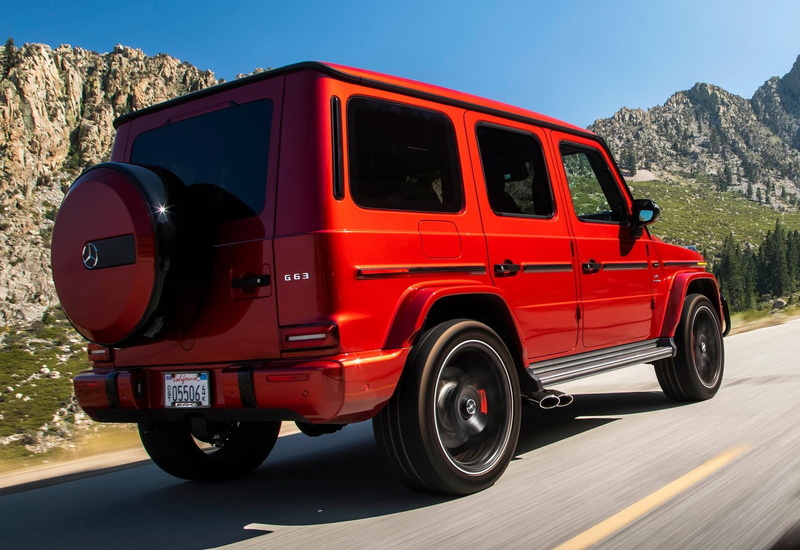 clear sky, g63, travel, day, mercedes-benz, 720P, truck, sunlight, motor vehicle, sunny, outdoors, transportation, amg, red, wheel, street, road, no people