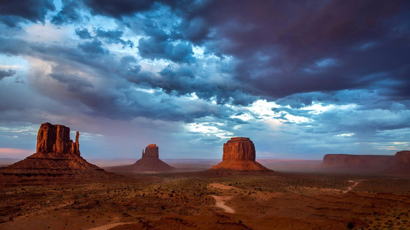 Mountains, Blue, USA, 1080P, Monument, Sky, Evening, Valley, Clouds