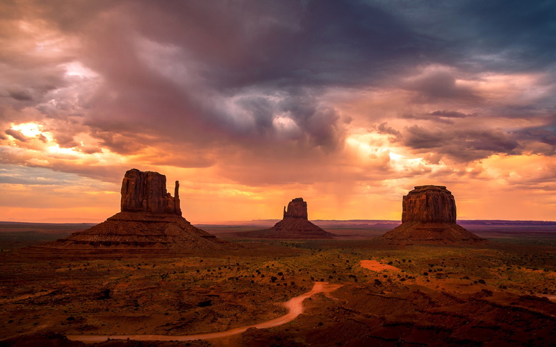 Mountains, Red, 1080P, Valley, Monument, Sunset, Clouds, USA, Sky