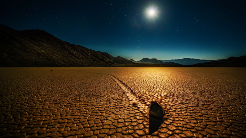 desert, nature, Death Valley, California, night, rock, Moon, valley, mountains, 1080P, shadow, USA, moonlight, stars, landscape