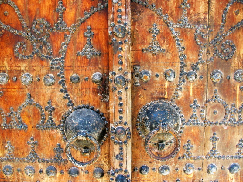 architecture, backgrounds, textured, 1080P, pattern, built structure, Door, metal, no people, wood - material, Arabesque, weathered, brown, wall - building feature