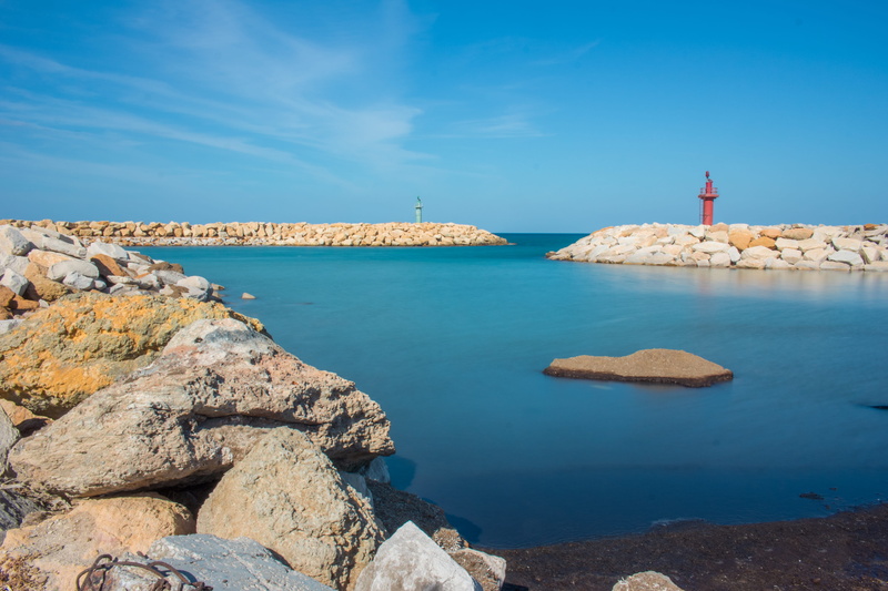 tunisia, land, tranquility, beauty in nature, nature, sea, lighthouse, built structure, architecture, rock - object, solid, blue, scenics - nature, rock