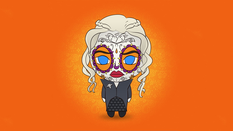 game of thrones, human body part, disguise, smiling, 2K, body part, game of thrones season 8, orange background, hd, digital art, child, human face, daenerys targaryen