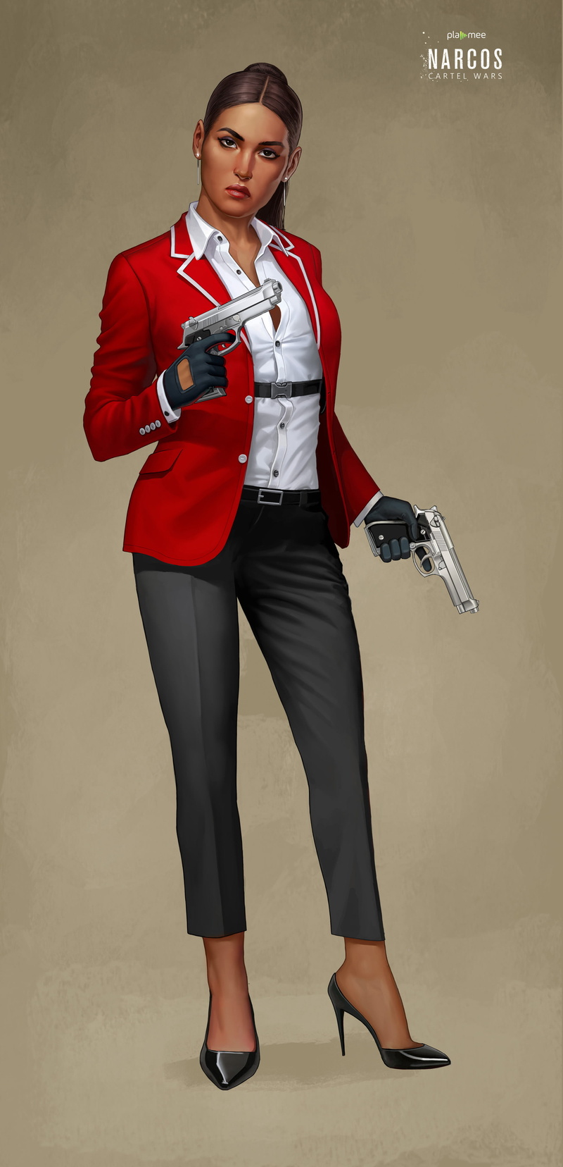pistol, Erik Diziron, Narcos, 4K, brunette, women, Concept Art