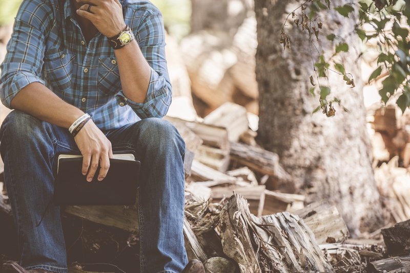 males, nature, one person, person, shirt, long, near, adult, blue, button, young men, outdoors, leaf, forest, plaid, sitting, wood, green, collared, men