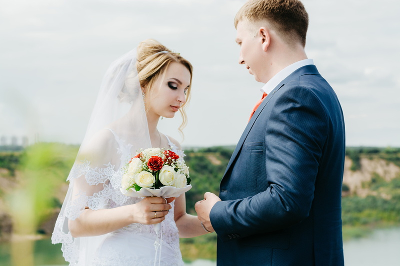 wife, front, white dress, ceremony, woman, event, fashion, young couple, wear, beautiful, bride, celebration, young adult, young men, together, marriage