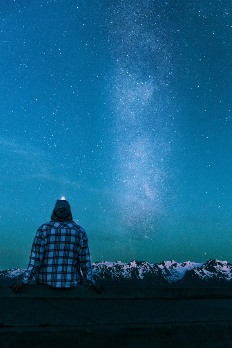 shirt, scenics - nature, rear view, stars, watching, night, 5K, snow, sports, beauty in nature, astronomy, cold temperature, milkyway, gray, winter, milky way