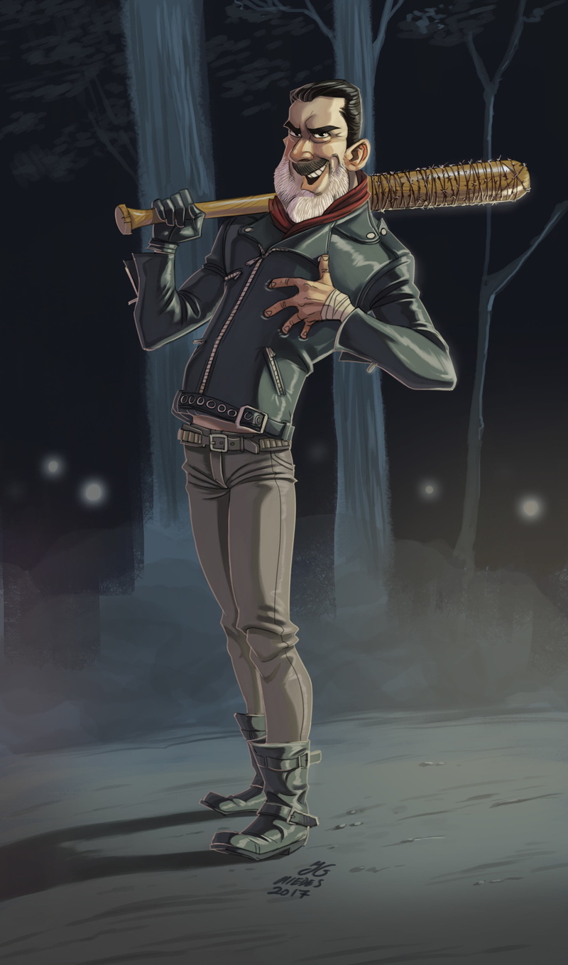 drawing, The Walking Dead, looking at viewer, portrait display, twd, artwork, smug face, 2K, fan art, Negan, baseball bat, vertical, digital art, ArtStation
