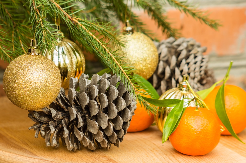 close-up, pinecone, green color, leaf, decoration, brown, healthy eating, baubles, pine cone, New Year, plant, wood - material, plant part, fruit, oranges