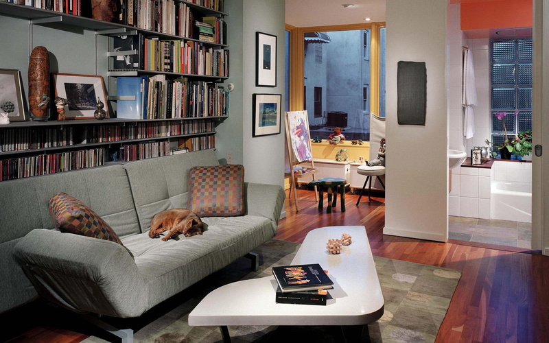 cosy, fabric, room, couch, set, tufted, bookcase, comfortable, books, colours, sofa, 1080P, architecture, pillow, living room, gray, modern