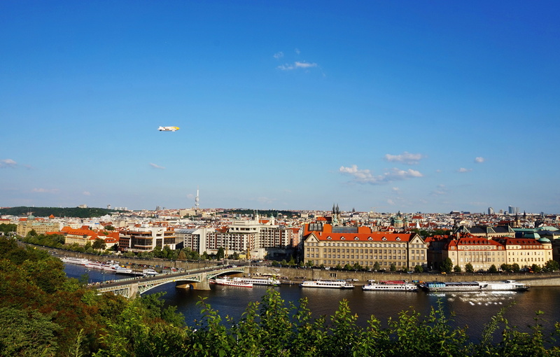 afternoon, europe, nature, blue, bridge, city, sky, balloon, cityscape, tourism, vltava, building exterior, tower, built structure, bridge - man made structure