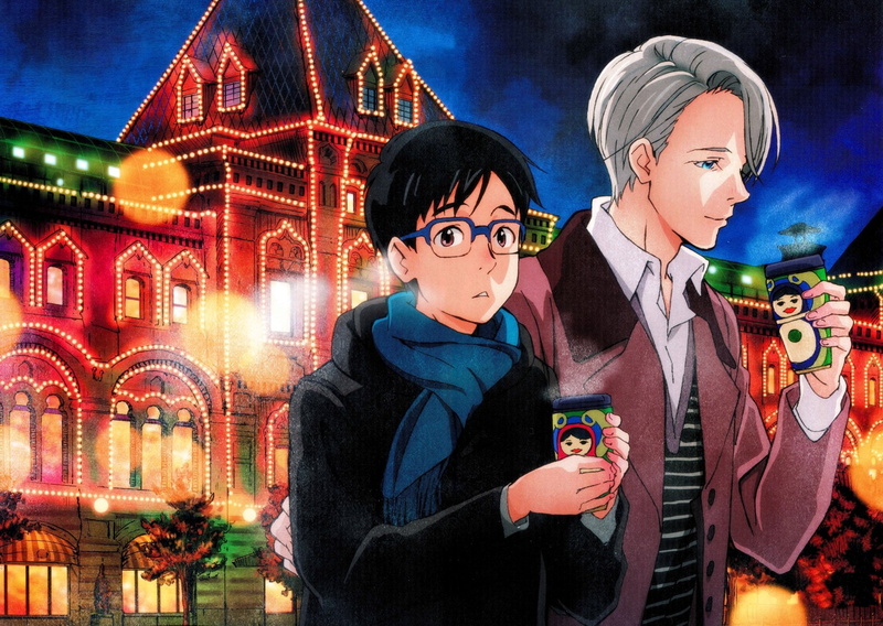 Anime, Yuri!!! on Ice, bonding, night, Yuuri Katsuki, togetherness, winter, outdoors, Viktor Nikiforov, 1080P, emotion, women, looking at camera, two people