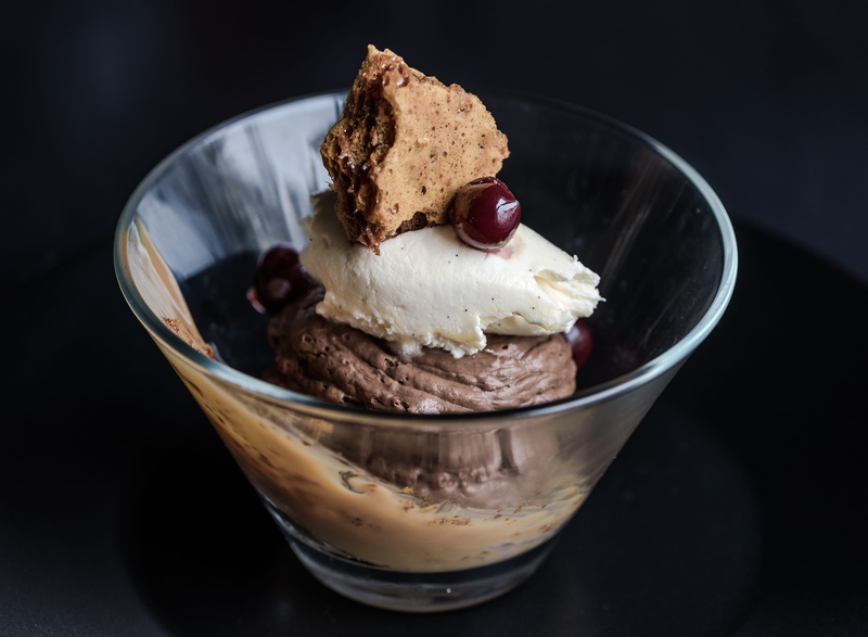 glass, indulgence, gourmet, dish, frozen food, no people, temptation, fruit, frozen sweet food, ice cream sundae, black background, freshness, ice, unhealthy eating