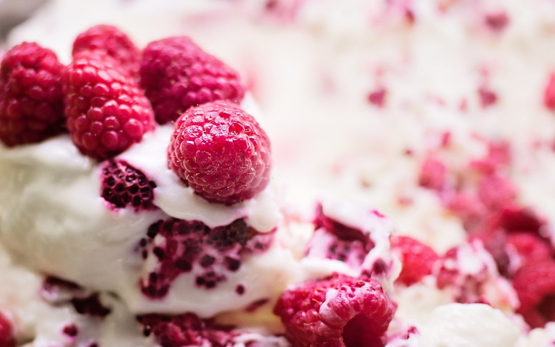 Berries, Red, Food, Raspberries, Cream, Ice, Cake, 1080P