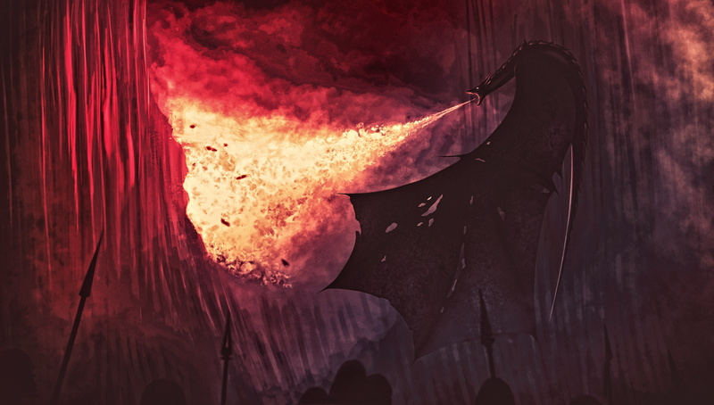 TV, night, fire, 4K, tv series, artwork, fan art, A Song of Ice and Fire, Game of Thrones, dragon, fantasy art