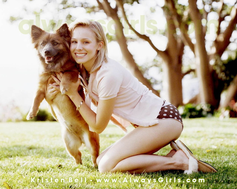 art, 720P, kristen, x, grass, bell, Kristen Bell, dogs, animals, hd