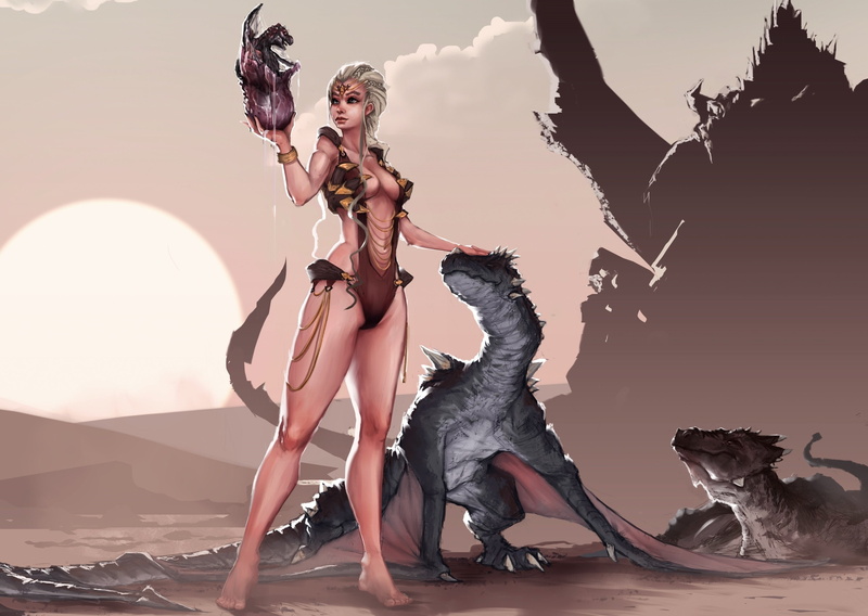 fantasy, Desert, Daenerys, Queen, art, egg, girl, 2K, fire, legs, Targaryen, Body, And, Dragons, game, ice, song, thrones, Birth, of, drawing