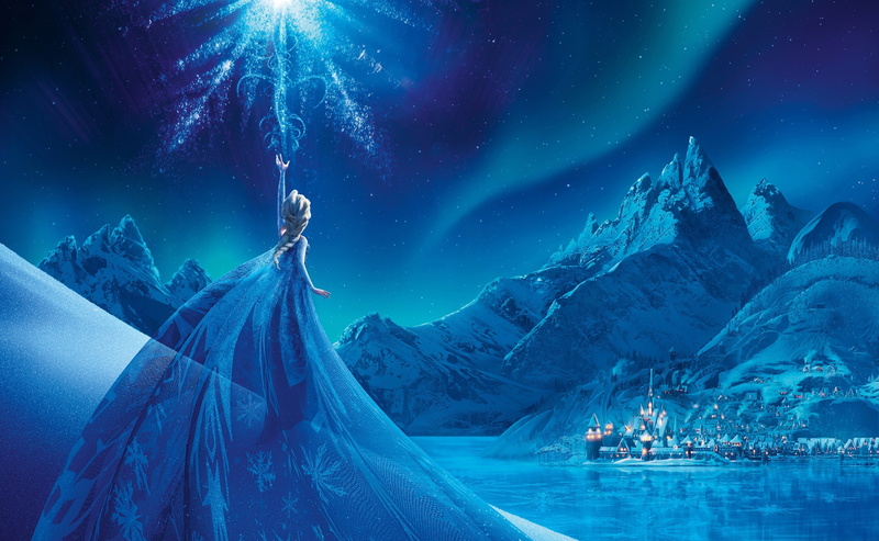 cold temperature, astronomy, Others, scenics - nature, tranquility, winter, tranquil scene, illustration, queen, blue, nature, snow, mountain, elsa, ice