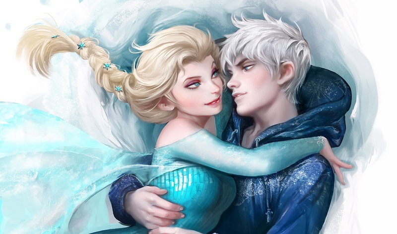 front view, young adult, two people, females, indoors, Elsa, waist up, adult, Frozen, hairstyle, Rise of the guardians, Jack frost, beauty, blond hair