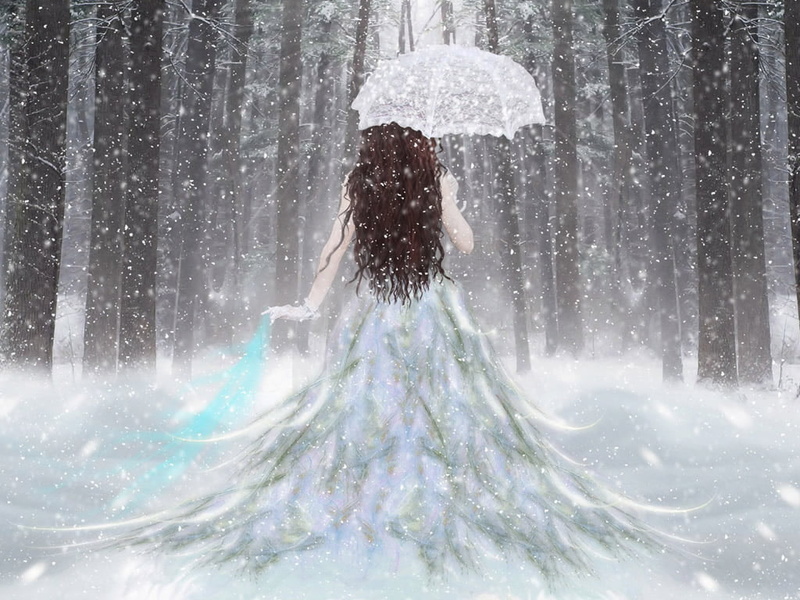 s, 3D, warm clothing, one person, snow, Others, clothing, outdoors, cold temperature, snow queen, motion, gown, d, real people, 3d snow, hairstyle, white