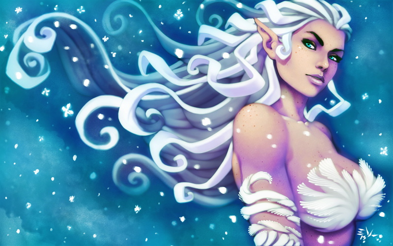 hair, look, girl, snow queen, ears, 1080P, art, fantasy, chest