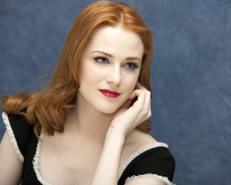 dyed red hair, looking at camera, body part, human body part, studio shot, one person, human face, hair, headshot, redhead, blue background, beauty, Evan Rachel Wood