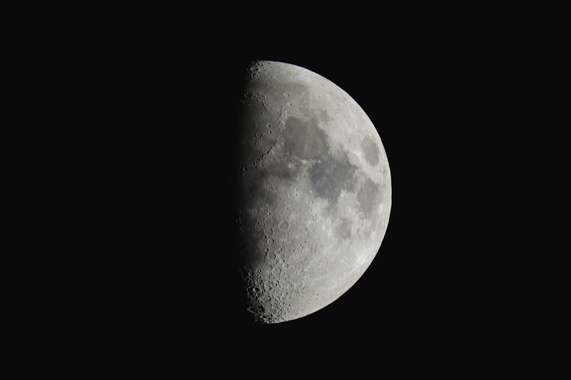 low angle view, universe, tranquil scene, close up, outdoors, astrophotography, photo, half moon, black and white, scenics - nature, beauty in nature, no people