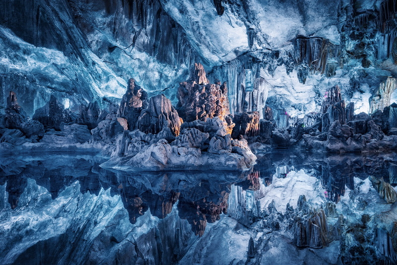 scenics - nature, cave, gray, beauty in nature, metal, reflection, blue, frozen, 1080P, black, water, eroded, non-urban scene, tool, landscape, environment